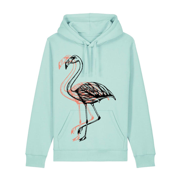 Organic Cotton Flamingo Unisex Hoodie | Coral & Caribbean Blue - fauna.ie