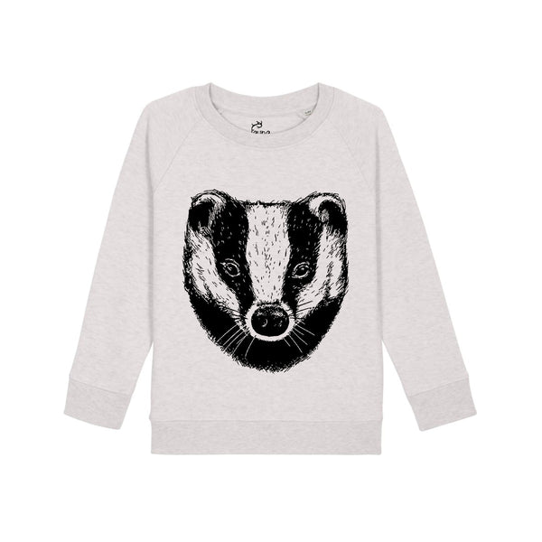 Sweat-shirt en coton biologique pour enfants | Blaireau sur crème chiné 