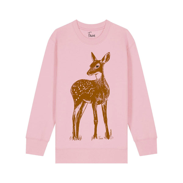 Organic Cotton Kids Sweatshirt | Fawn on Pink - Fauna Kids