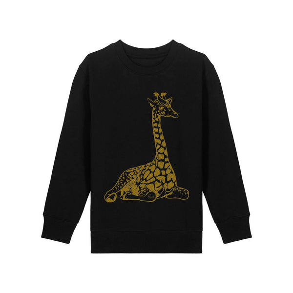 Organic Cotton Kids Sweatshirt | Gold Giraffe on Black - Fauna Kids