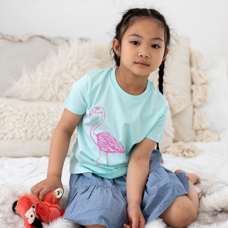 T-shirt pour enfants en coton biologique Flamant bleu et rose