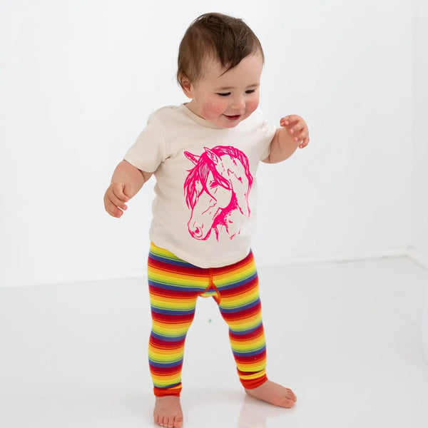 Organic Cotton Kids T-Shirt | Neon Pink Pony on Natural Fauna Kids