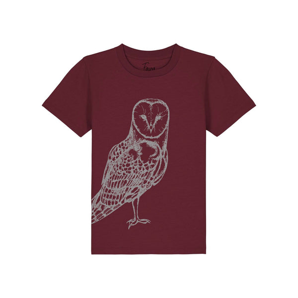 Organic Cotton Kids T-Shirt | Silver Owl on Wine