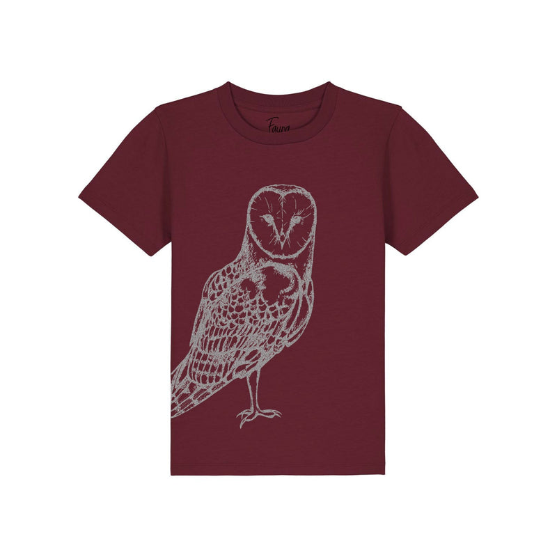 Organic Cotton Kids T-Shirt | Silver Owl on Wine