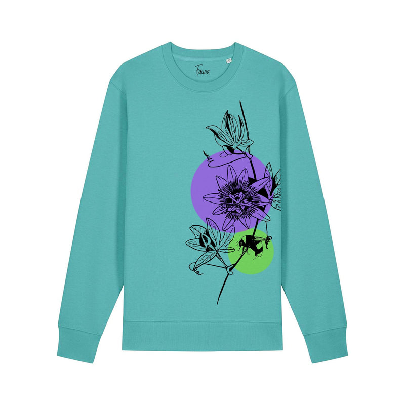 Women's Graphic Sweatshirt | Passion Flower on Teal - fauna.ie