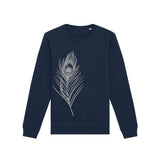 Organic Cotton Graphic Sweatshirt | Silver peacock feather on Navy