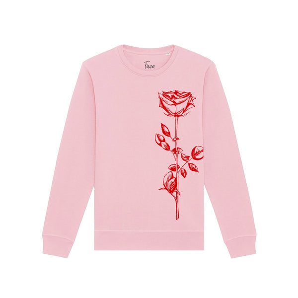 Women's Graphic Sweatshirt | Red Rose on Pink - fauna.ie
