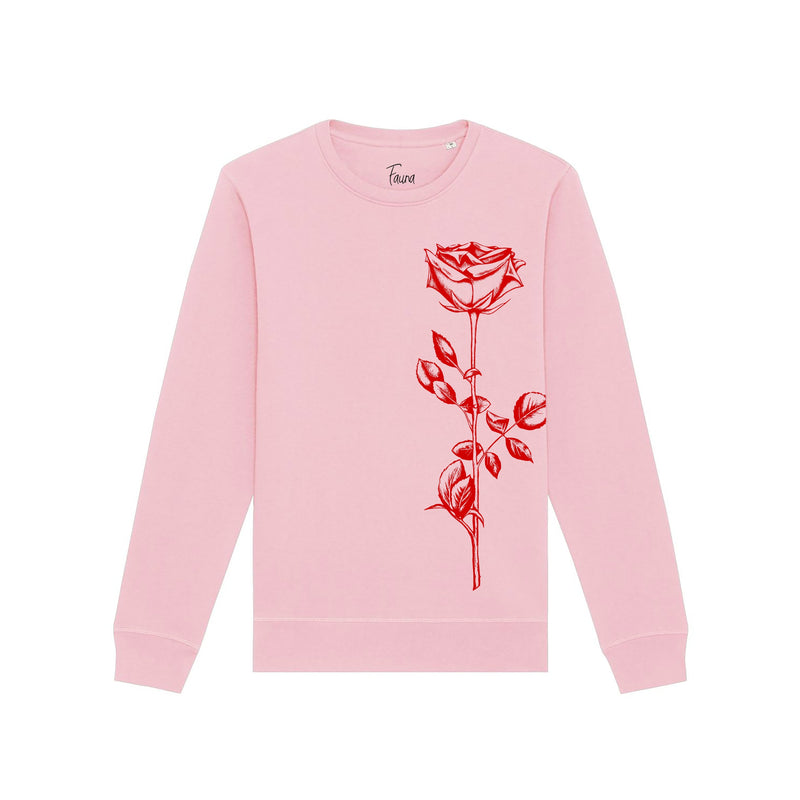 Women's Graphic Sweatshirt | Red Rose on Pink - fauna.ie