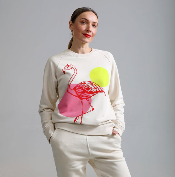 Unisex Graphic Sweatshirt | Flamingo on natural - fauna.ie