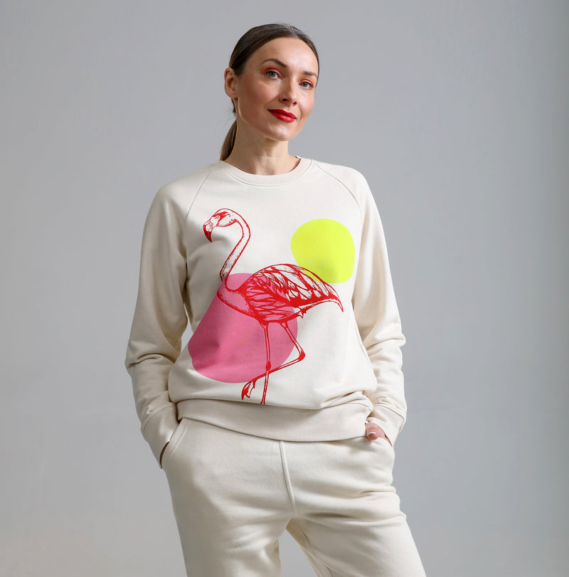 Unisex Graphic Sweatshirt | Flamingo on natural - fauna.ie