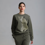Organic Cotton Unisex Sweatshirt | Gold & black leopard on Khaki - fauna.ie
