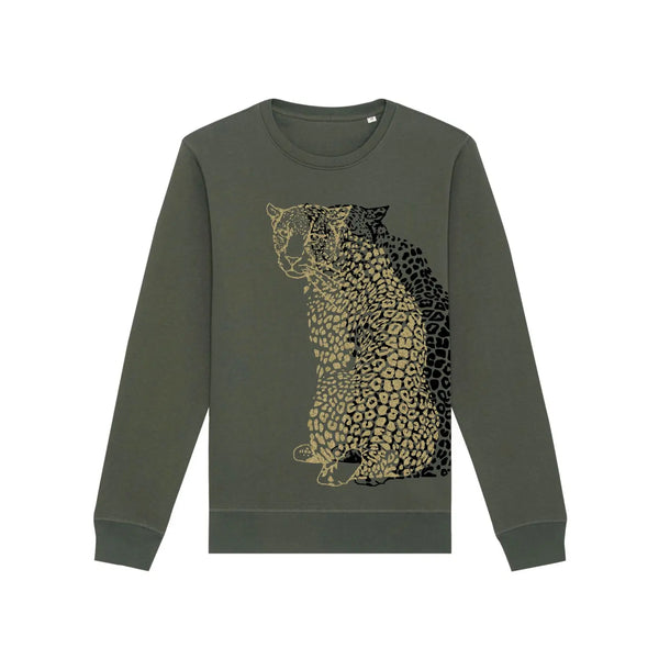 Organic Cotton Unisex Sweatshirt | Gold & black leopard on Khaki Fauna.ie