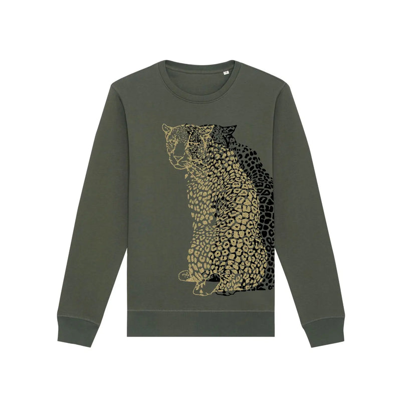 Organic Cotton Unisex Sweatshirt | Gold & black leopard on Khaki Fauna.ie