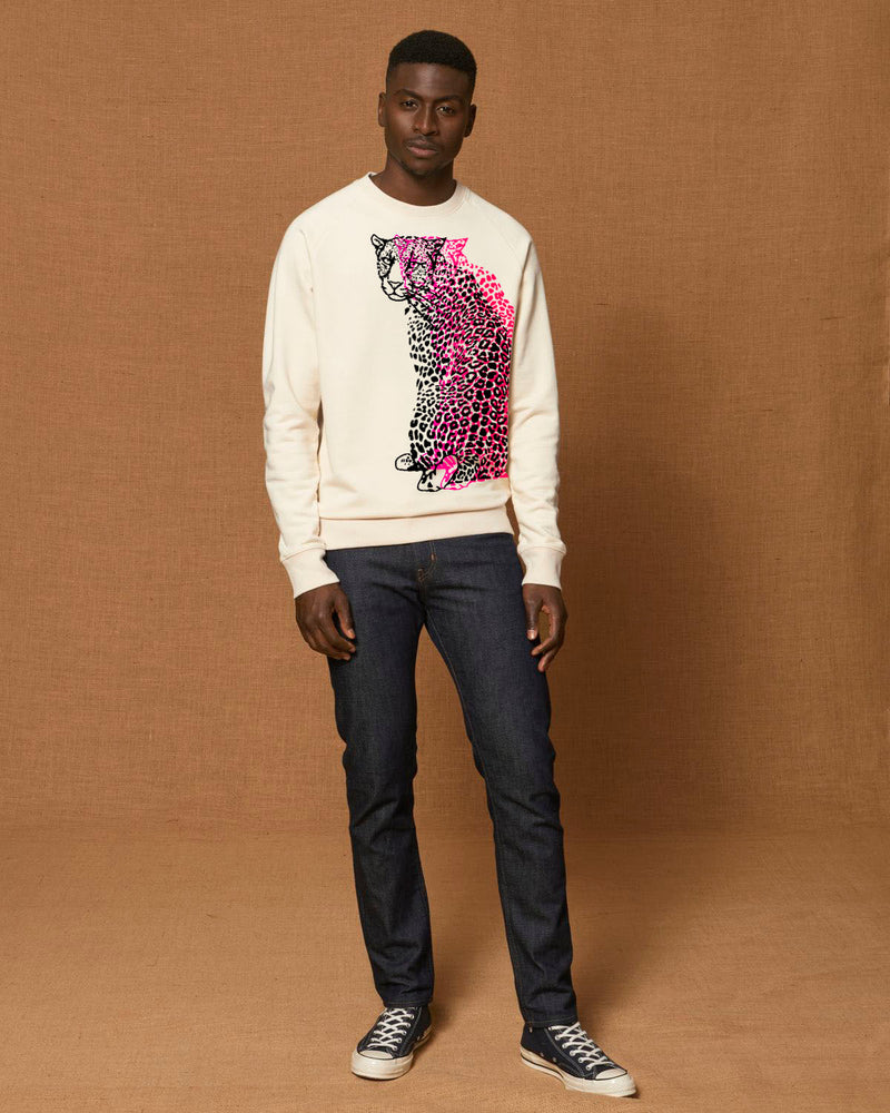 Organic Cotton Unisex Sweatshirt | Neon Pink Leopard - fauna.ie
