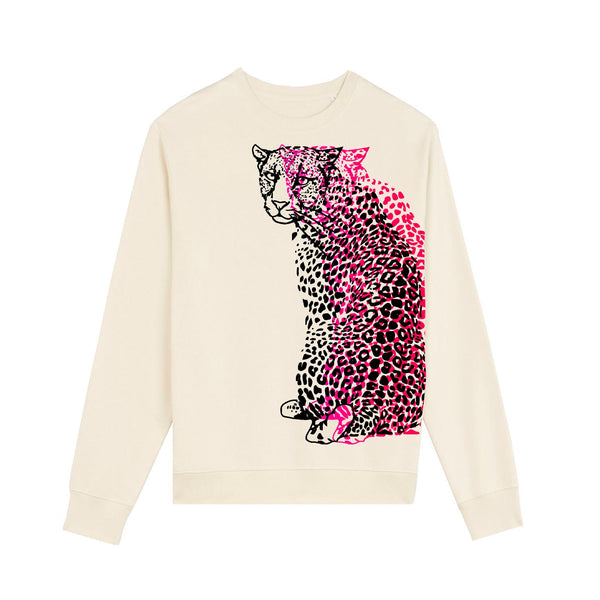 Organic Cotton Unisex Sweatshirt | Neon Pink Leopard - fauna.ie
