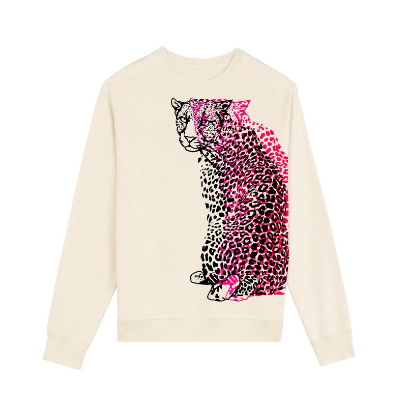 Organic Cotton Unisex Sweatshirt | Neon Pink Leopard - fauna.ie