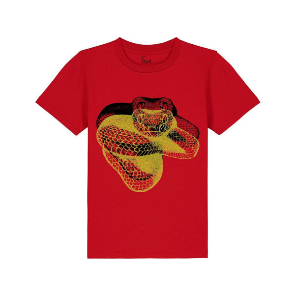 Fauna Kids T-Shirt, Gold snake on Red Fauna Kids