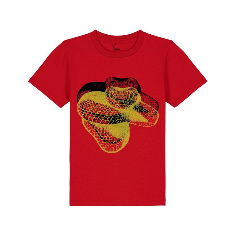 Fauna Kids T-Shirt, Gold snake on Red Fauna Kids