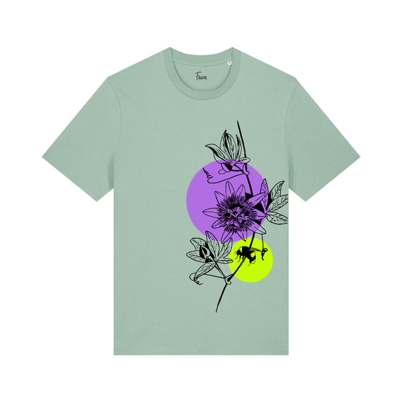Unisex-T-Shirt aus Bio-Baumwolle | Neonrosa/Blauer Leopard 