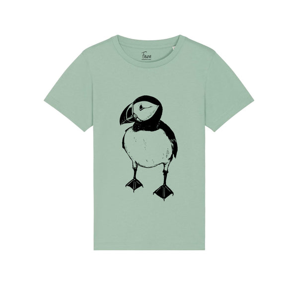 Organic Cotton Unisex T-shirt | Puffin on Aloe Green Fauna Kids