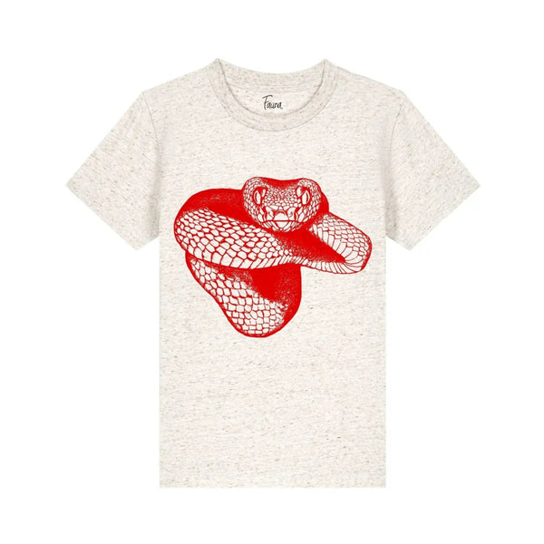 Fauna Kids T-Shirt, Red Snake on Oatmeal Fauna Kids