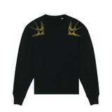Organic Cotton Unisex Tracksuit | Gold swallows on black - fauna.ie