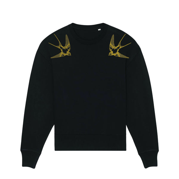 Organic Cotton Unisex Tracksuit | Gold swallows on black - fauna.ie