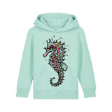 Organic Cotton Kids Hoodie | Seahorse on Caribbean Blue - Fauna Kids