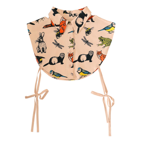 Women's Detachable Collar - Button Down - Peach with animal print