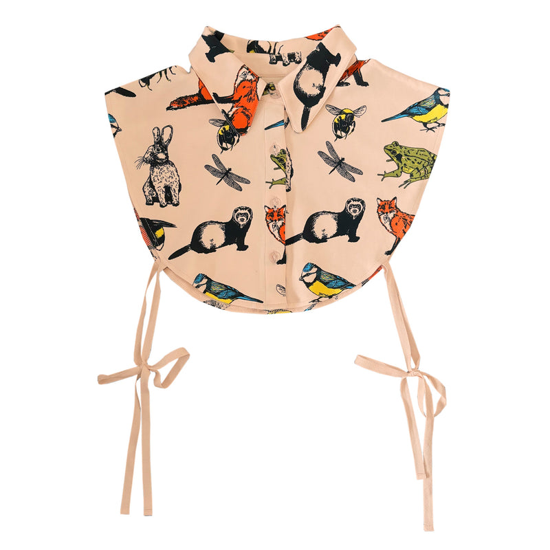 Women's Detachable Collar - Button Down - Peach with animal print