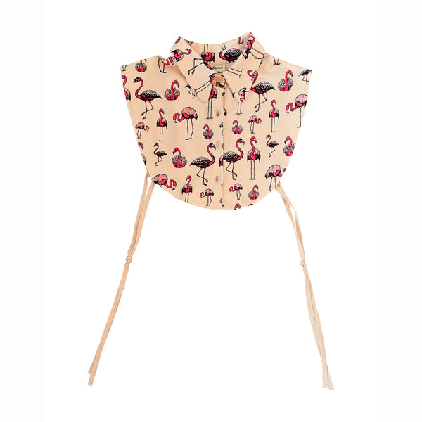 Women's Detachable Collar - Button Down - Peach with flamingo print