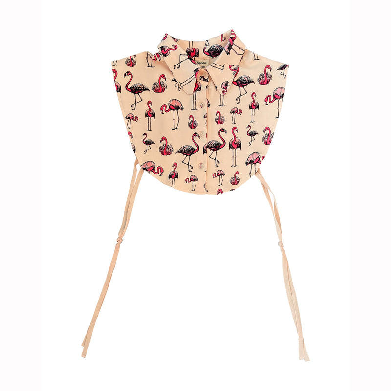 Women's Detachable Collar - Button Down - Peach with flamingo print