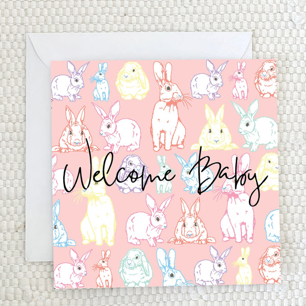 'Welcome Baby' Pink Greeting Card - fauna.ie