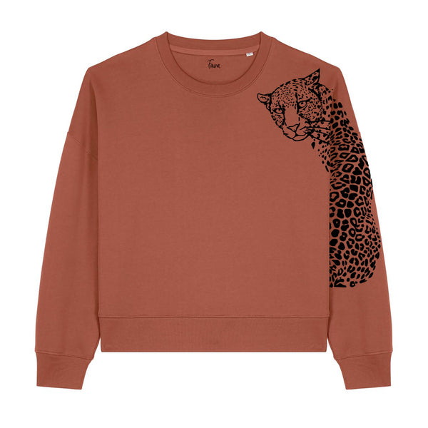 Women's Graphic Sweatshirt | Leopard on Bronze | fauna.ie