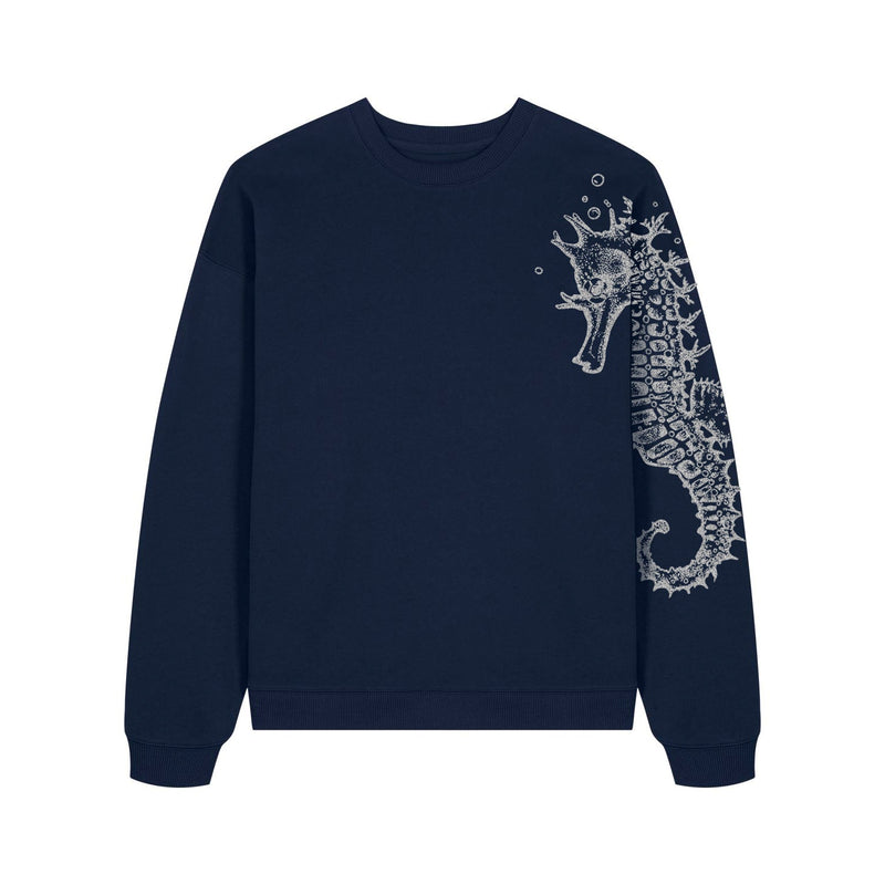 Women's Oversized Sweatshirt | Seahorse Navy - fauna.ie