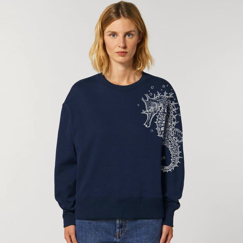 Women's Oversized Sweatshirt | Seahorse Navy - fauna.ie