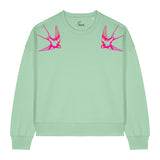 Women's cropped sweatshirt | graphic sweatshirt | neon pink swallows | fauna.ie