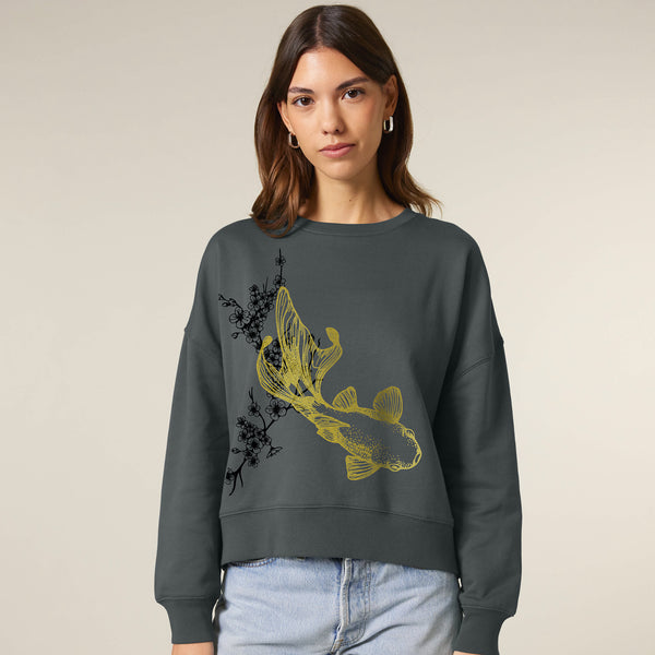 Women's sweatshirt | cropped sweatshirt | graphic sweatshirt | koi fish | fauna.ie