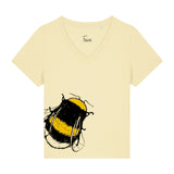 Women's yellow v-neck t-shirt with a bee print by fauna.ie