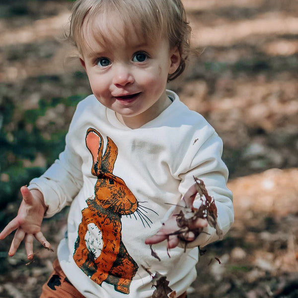 Organic Cotton Kids Long Sleeved Top | Rabbit - handpainted