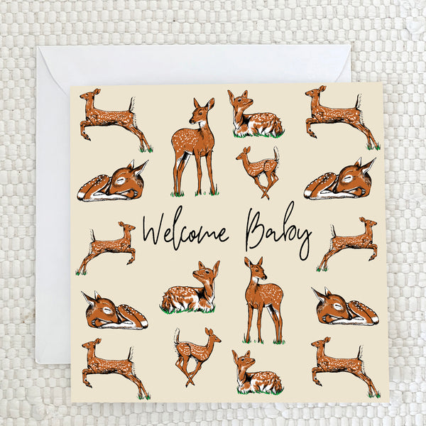 'Welcome Baby' Fawn Greeting Card