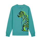 Unisex-Pfauenfeder-Sweatshirt aus Bio-Baumwolle | Silber auf Marineblau 