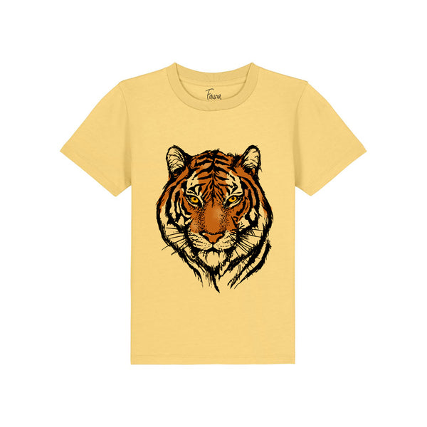 Fauna Kids T-Shirt | Handpainted Tiger on Yellow