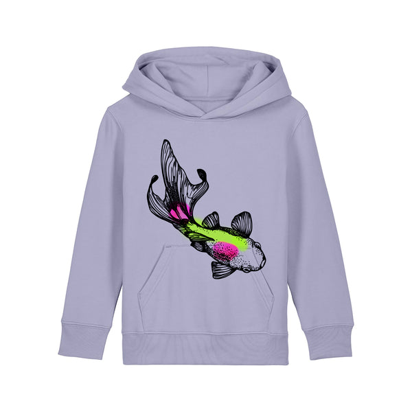 Lavender hoodie with a fish graphic on a white background. fauna.ie