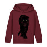 Organic Cotton Kids Hoodie | Panther on Burgundy