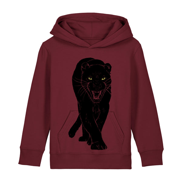 Organic Cotton Kids Hoodie | Panther on Burgundy
