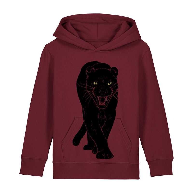 Organic Cotton Kids Hoodie | Panther on Burgundy