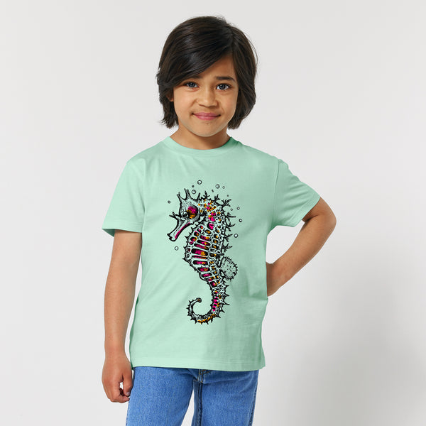 Fauna Kids T-Shirt, Seahorse Print on Caribbean Blue