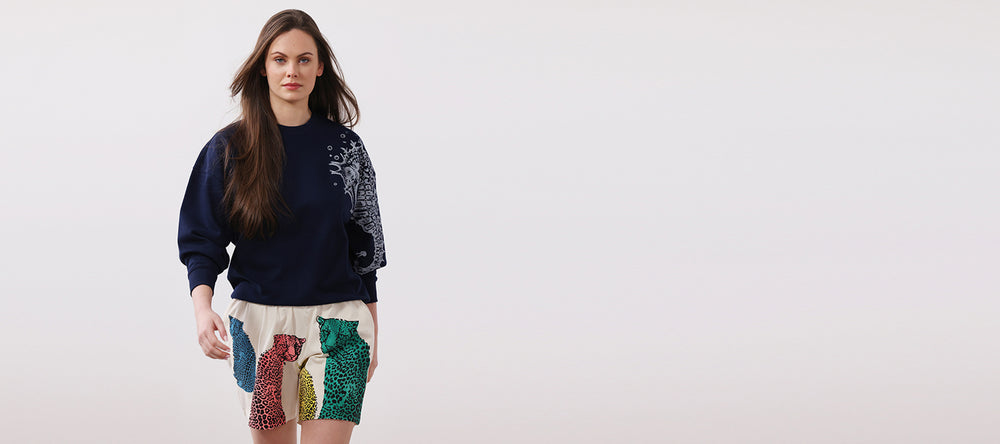 women's graphic sweatshirt with seahorse print - fauna.ie