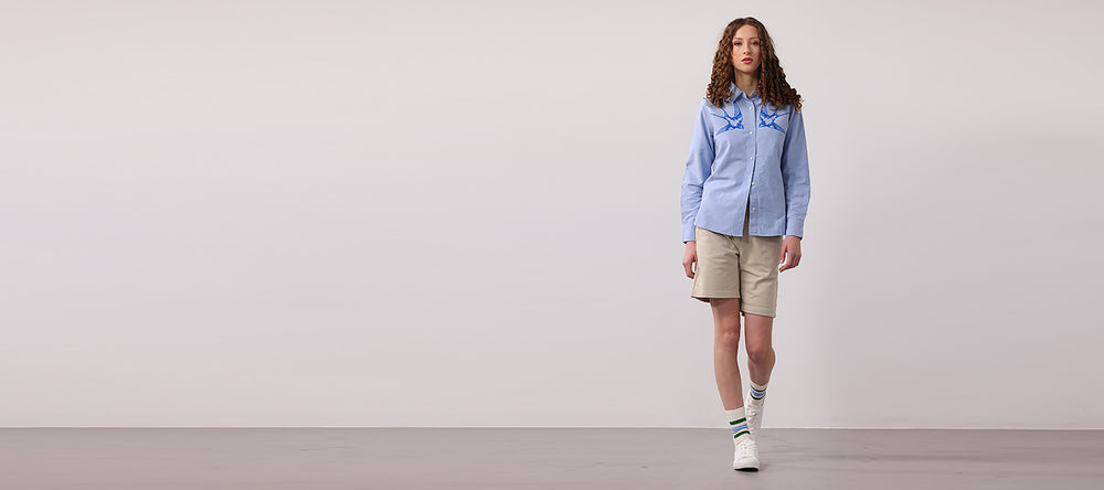 Women's oxford shirt with swallows print - Fauna.ie
